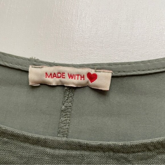 Sage Green Linen Blend Tunic Top Womens Medium High Low Hem Lace Boho Lagenlook - Picture 5 of 8